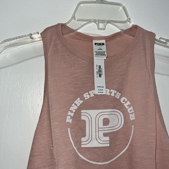 VS Pink Cotton Cropped Racerback Tank Top light pink crop top activewear medium - Picture 10 of 10